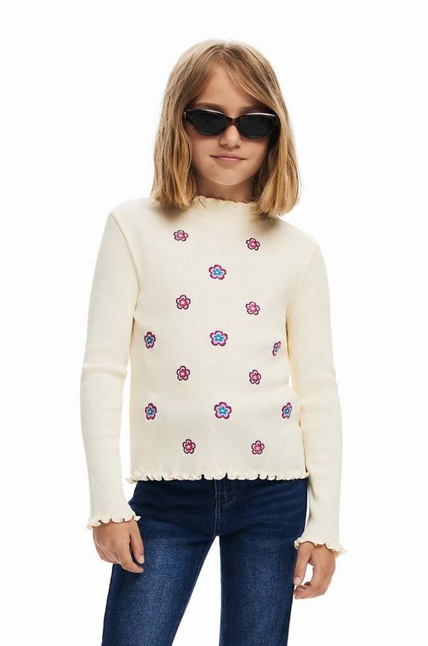 Desigual Dječja pamučna majica dugih rukava Desigual boja: bež, s poludolčevitom, 24WGTK02
