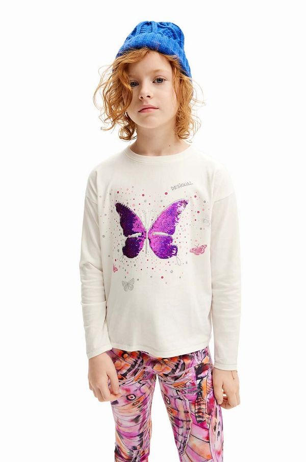 Desigual Dječja pamučna majica dugih rukava Desigual boja: bijela, 24WGTK11