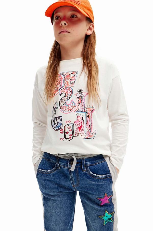 Desigual Dječja pamučna majica dugih rukava Desigual boja: bijela, 24WGTK18