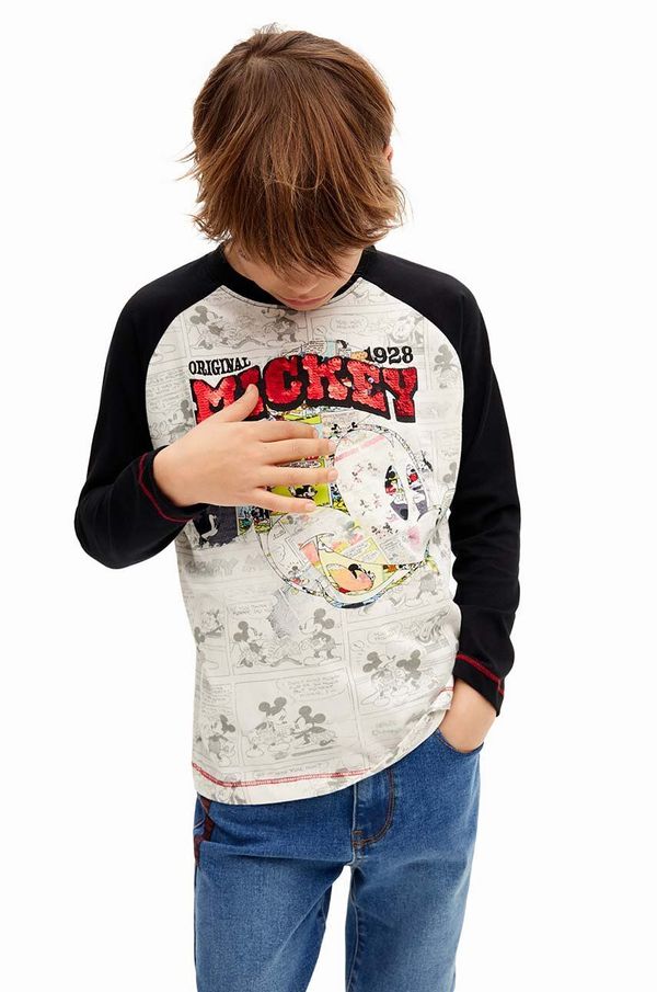 Desigual Dječja pamučna majica dugih rukava Desigual MICKEY MOUSE boja: crna, s tiskom, 24WBTK10