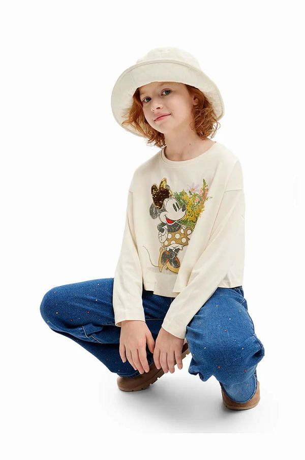 Desigual Dječja pamučna majica dugih rukava Desigual MINNIE MOUSE boja: bijela, 24WGTK15