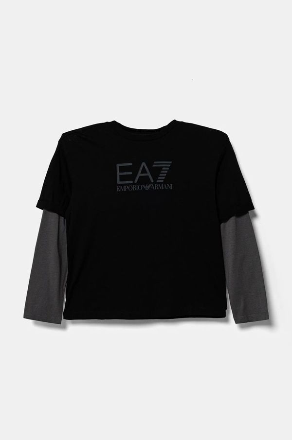 EA7 Emporio Armani Dječja pamučna majica dugih rukava EA7 Emporio Armani boja: crna, s tiskom, 6DBT63 BJ02Z