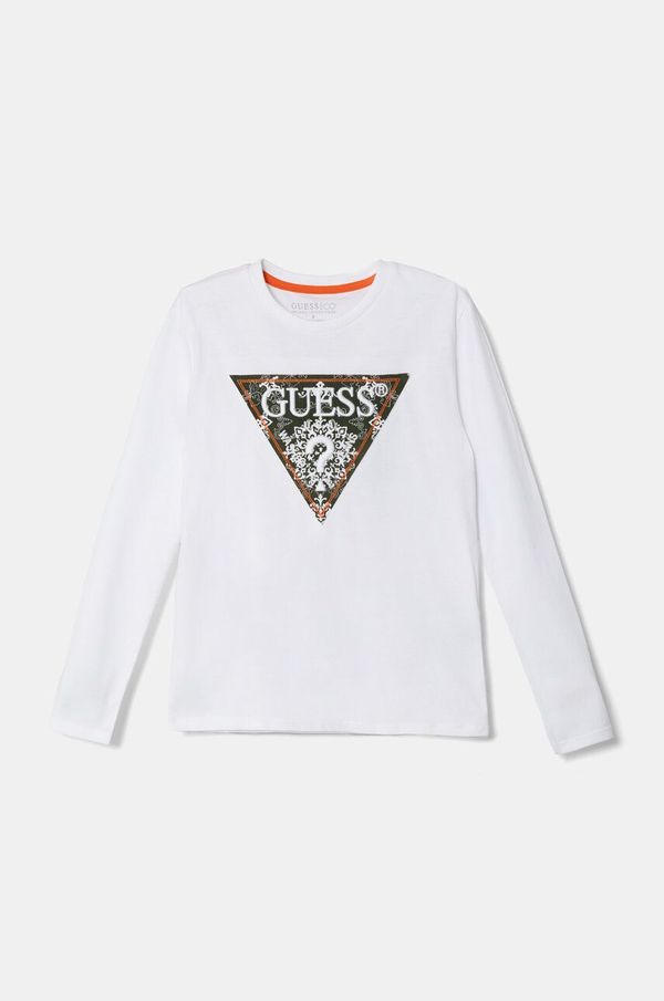 Guess Dječja pamučna majica dugih rukava Guess boja: bijela, s aplikacijom, L4BI04 I3Z14