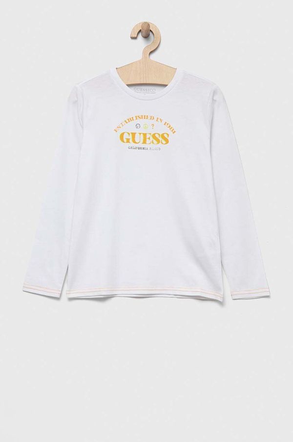 Guess Dječja pamučna majica dugih rukava Guess boja: bijela, s tiskom