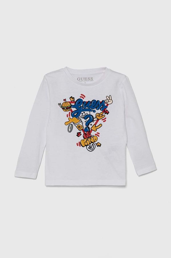 Guess Dječja pamučna majica dugih rukava Guess boja: bijela, s tiskom, N4YI13 K8HM4