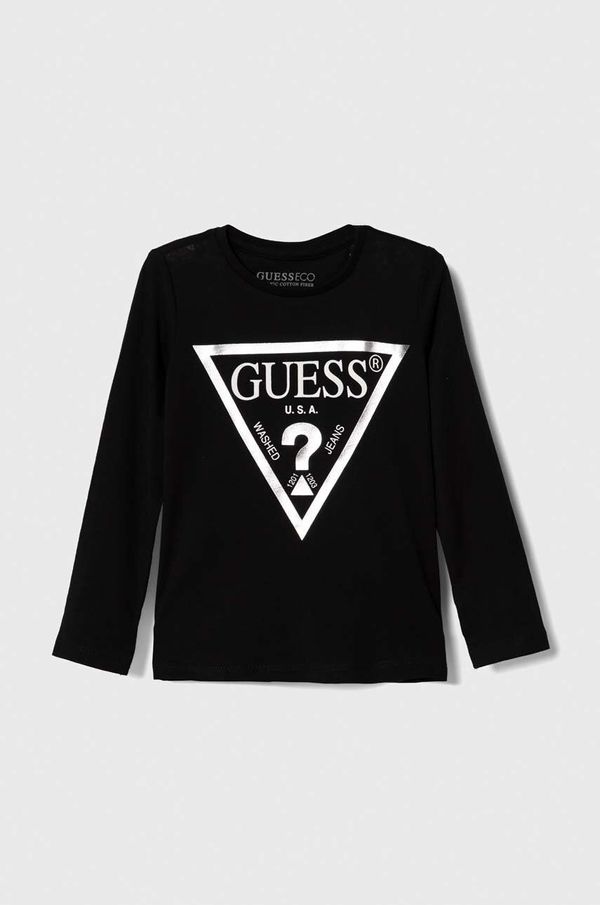 Guess Dječja pamučna majica dugih rukava Guess boja: crna