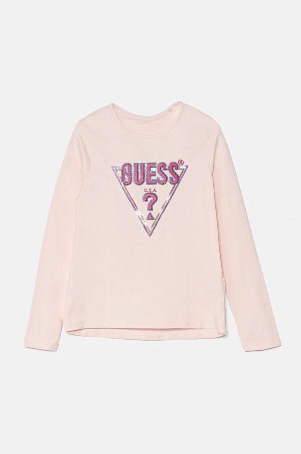 Guess Dječja pamučna majica dugih rukava Guess boja: ružičasta, K4BI13 J1314
