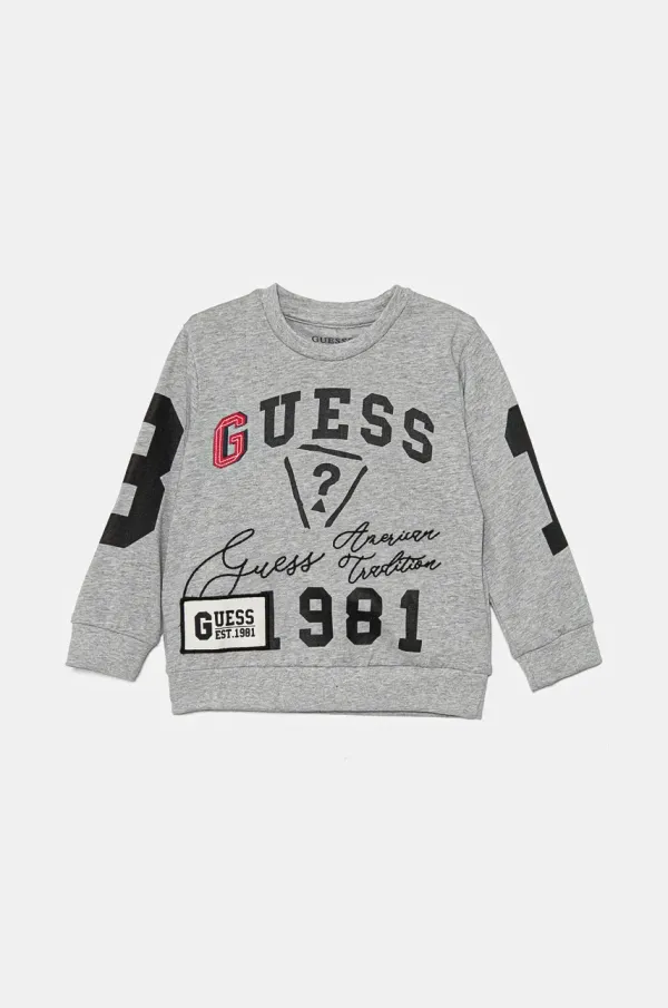 Guess Dječja pamučna majica dugih rukava Guess boja: siva, s tiskom, N4BI13 K8VA3