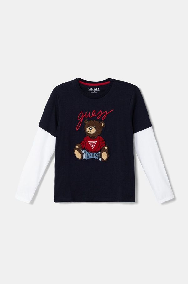 Guess Dječja pamučna majica dugih rukava Guess boja: tamno plava, s aplikacijom, L4BI13 I3Z14
