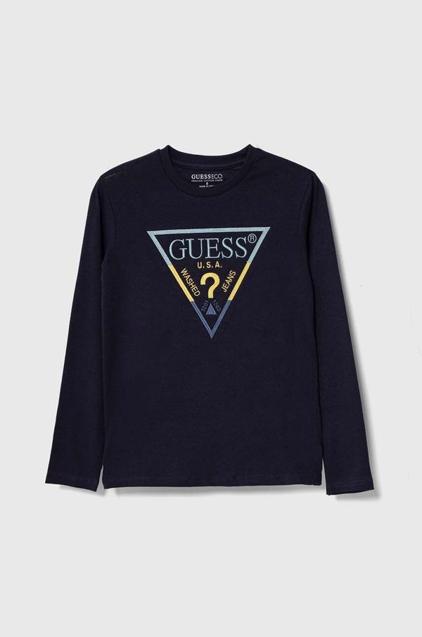 Guess Dječja pamučna majica dugih rukava Guess boja: tamno plava, s aplikacijom, L4YI07 K8HM4