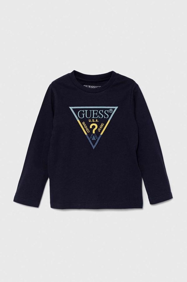 Guess Dječja pamučna majica dugih rukava Guess boja: tamno plava, s aplikacijom, N4YI36 K8HM4