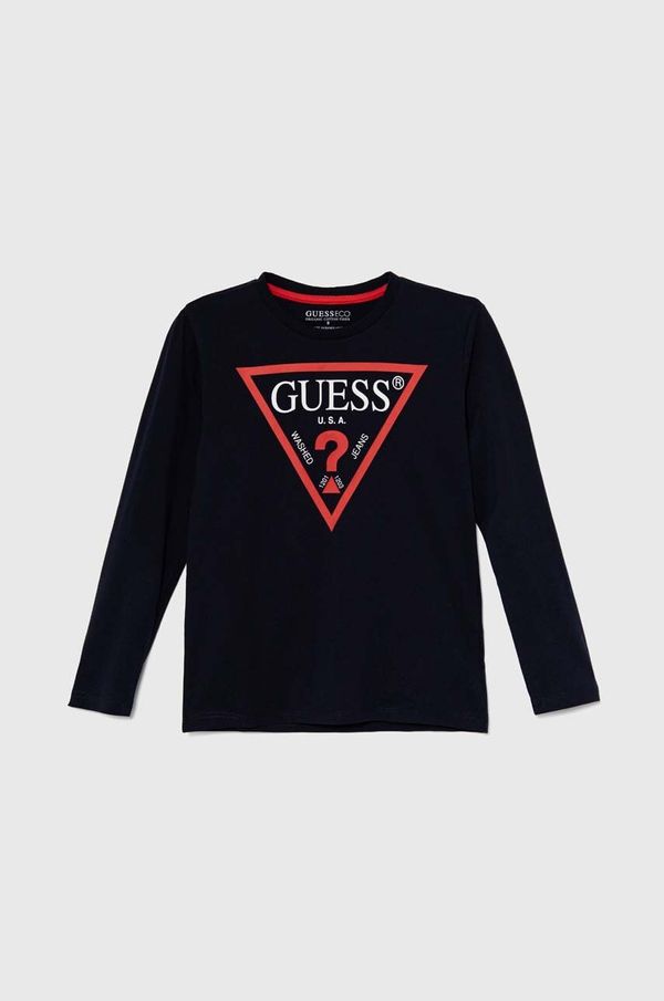 Guess Dječja pamučna majica dugih rukava Guess boja: tamno plava, s tiskom, L84I29 K8HM0