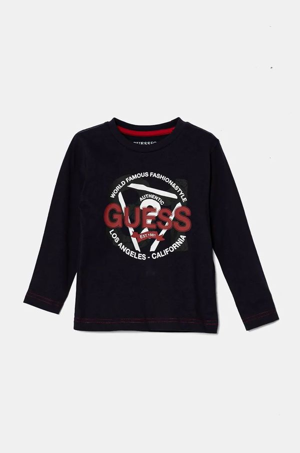 Guess Dječja pamučna majica dugih rukava Guess boja: tamno plava, s tiskom, N4BI03 I3Z14