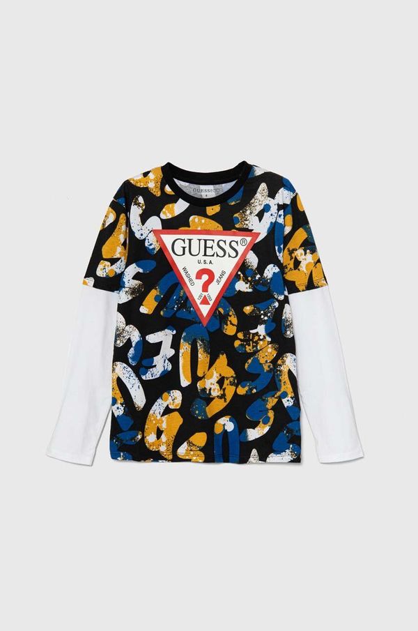 Guess Dječja pamučna majica dugih rukava Guess boja: tamno plava, s uzorkom, L4YI05 K8HM3