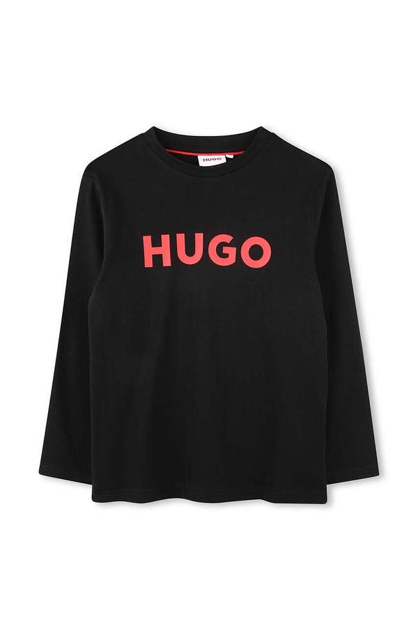 Hugo Dječja pamučna majica dugih rukava HUGO boja: crna, s tiskom, G00145