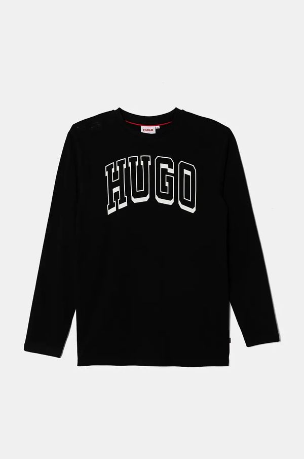 Hugo Dječja pamučna majica dugih rukava HUGO boja: crna, s tiskom, G00148