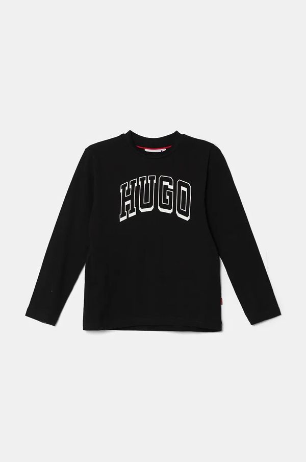 Hugo Dječja pamučna majica dugih rukava HUGO boja: crna, s tiskom, G00148