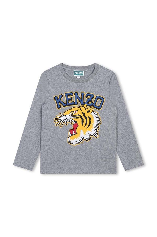 Kenzo kids Dječja pamučna majica dugih rukava Kenzo Kids boja: siva, s tiskom, K60766