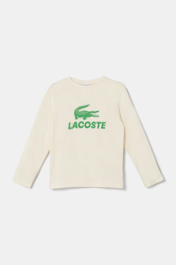 Lacoste Dječja pamučna majica dugih rukava Lacoste boja: bež, s tiskom, TJ2567