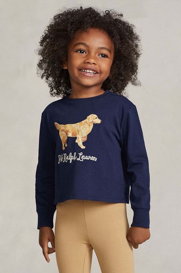 Polo Ralph Lauren Dječja pamučna majica dugih rukava Polo Ralph Lauren boja: tamno plava, s tiskom