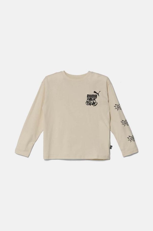 Puma Dječja pamučna majica dugih rukava Puma ESS+ MID 90s LS Tee boja: bež, s tiskom, 681876