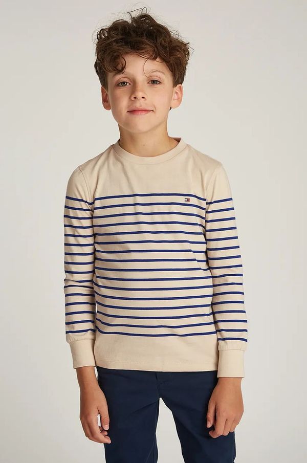 Tommy Hilfiger Dječja pamučna majica dugih rukava Tommy Hilfiger boja: bež, s uzorkom, KS0KS00540