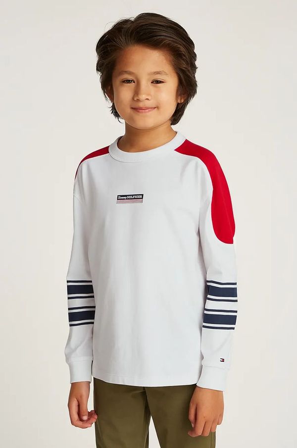 Tommy Hilfiger Dječja pamučna majica dugih rukava Tommy Hilfiger boja: bijela, s tiskom, KB0KB09361