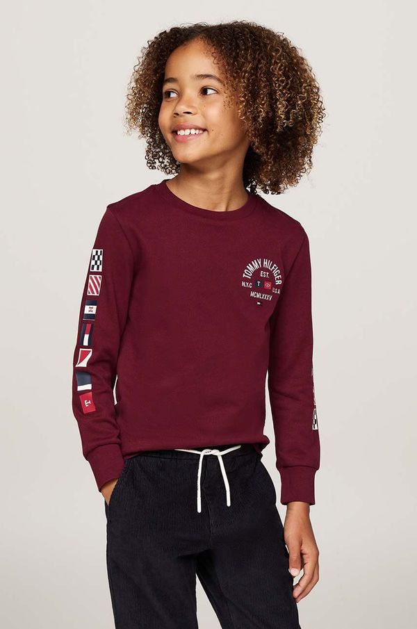 Tommy Hilfiger Dječja pamučna majica dugih rukava Tommy Hilfiger boja: bordo, s tiskom, KB0KB09384