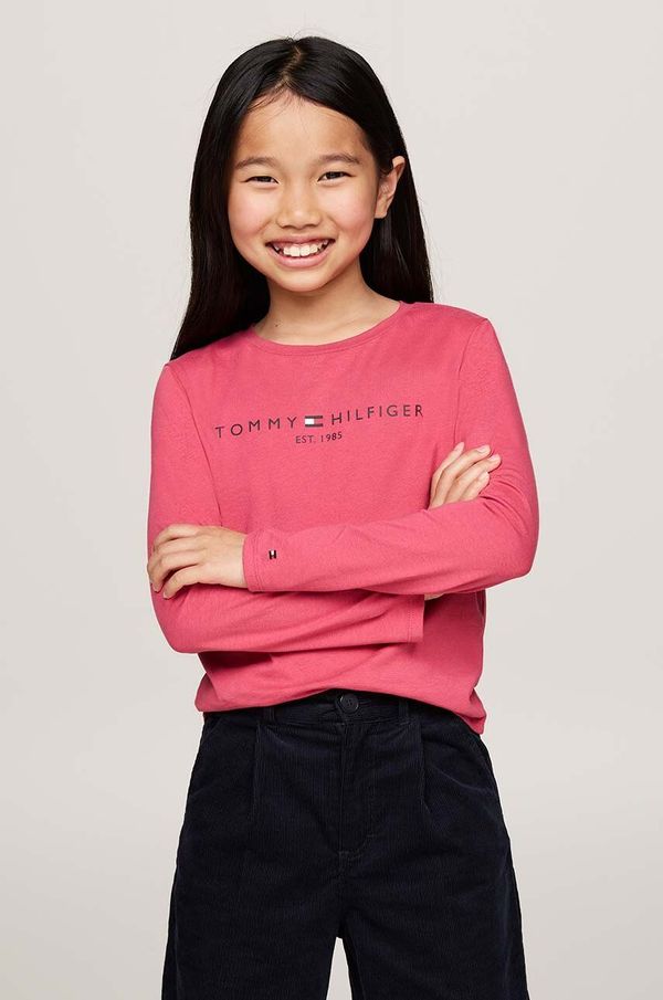 Tommy Hilfiger Dječja pamučna majica dugih rukava Tommy Hilfiger boja: ružičasta, KG0KG05247