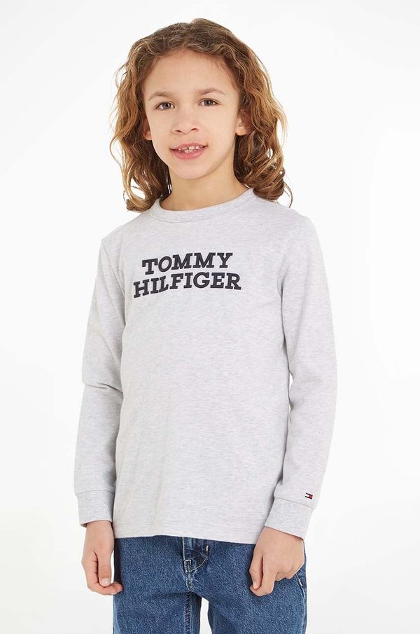 Tommy Hilfiger Dječja pamučna majica dugih rukava Tommy Hilfiger boja: siva, melanž