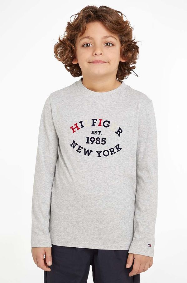 Tommy Hilfiger Dječja pamučna majica dugih rukava Tommy Hilfiger boja: siva, s aplikacijom, KB0KB08659