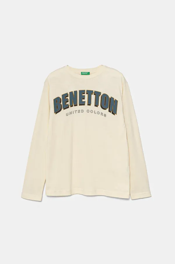 United Colors of Benetton Dječja pamučna majica dugih rukava United Colors of Benetton boja: bež, s tiskom, 3ATNC10KQ