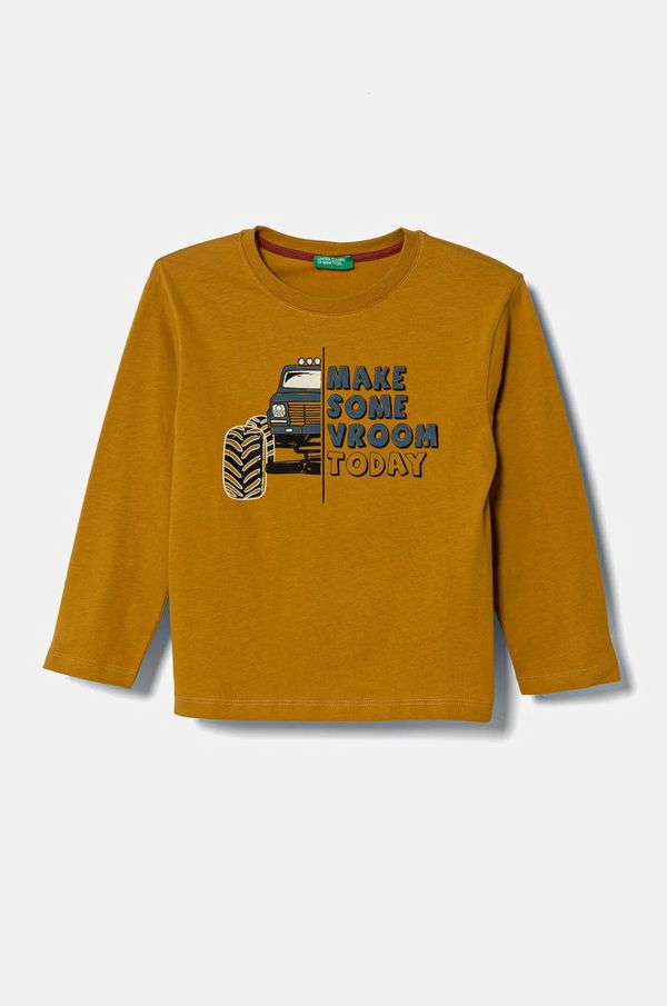 United Colors of Benetton Dječja pamučna majica dugih rukava United Colors of Benetton boja: žuta, s tiskom, 3EG9G10GH