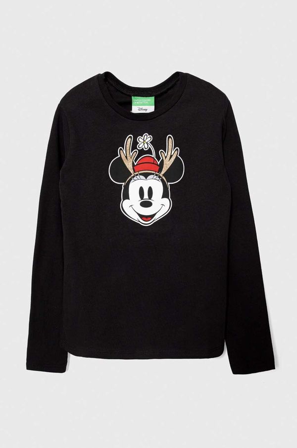 United Colors of Benetton Dječja pamučna majica dugih rukava United Colors of Benetton x Disney boja: crna, s tiskom