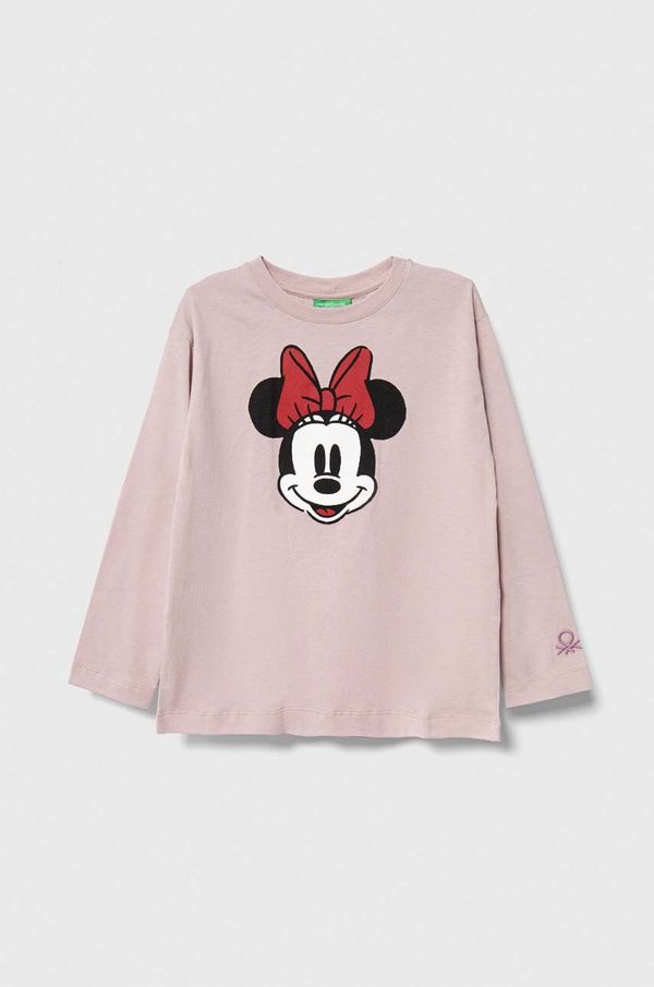 United Colors of Benetton Dječja pamučna majica dugih rukava United Colors of Benetton x Disney boja: ružičasta