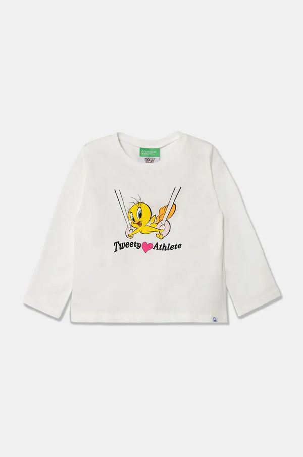 United Colors of Benetton Dječja pamučna majica dugih rukava United Colors of Benetton x Looney Tunes boja: bijela, 3ATNG10HG