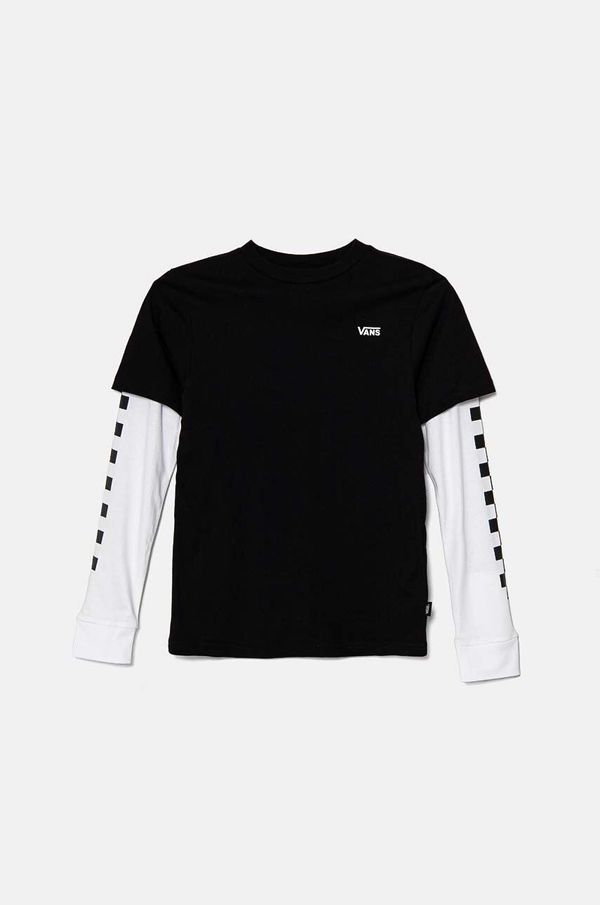 Vans Dječja pamučna majica dugih rukava Vans BY LONG CHECK TWOFER boja: crna, s tiskom, VN0A49OYBLK1