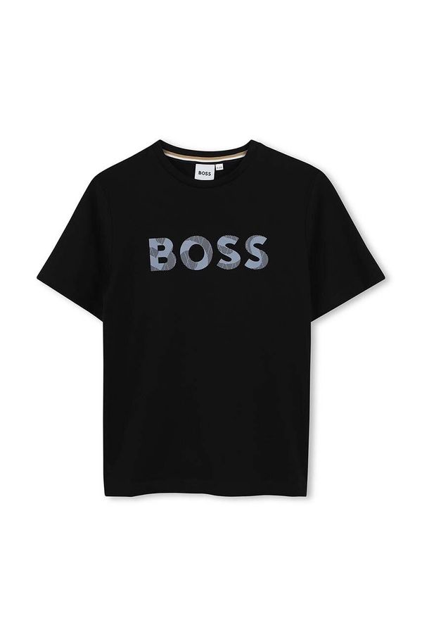 Boss Dječja pamučna majica kratkih rukava BOSS boja: crna, s tiskom, J51210