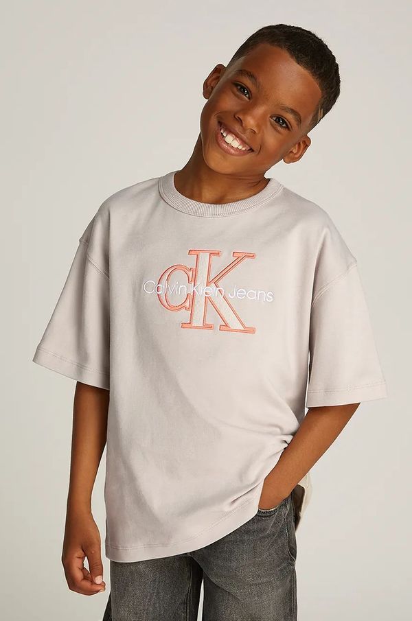 Calvin Klein Jeans Dječja pamučna majica kratkih rukava Calvin Klein Jeans 0 boja: bež, s aplikacijom, IB0IB02361