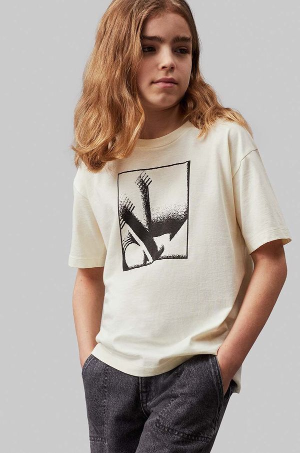 Calvin Klein Jeans Dječja pamučna majica kratkih rukava Calvin Klein Jeans boja: bež, s tiskom, IB0IB02161
