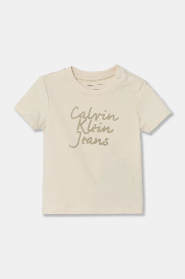 Calvin Klein Jeans Dječja pamučna majica kratkih rukava Calvin Klein Jeans boja: bež, s tiskom, IN0IN00261
