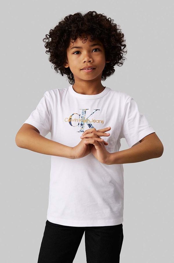 Calvin Klein Jeans Dječja pamučna majica kratkih rukava Calvin Klein Jeans boja: bijela, s tiskom, IB0IB02235