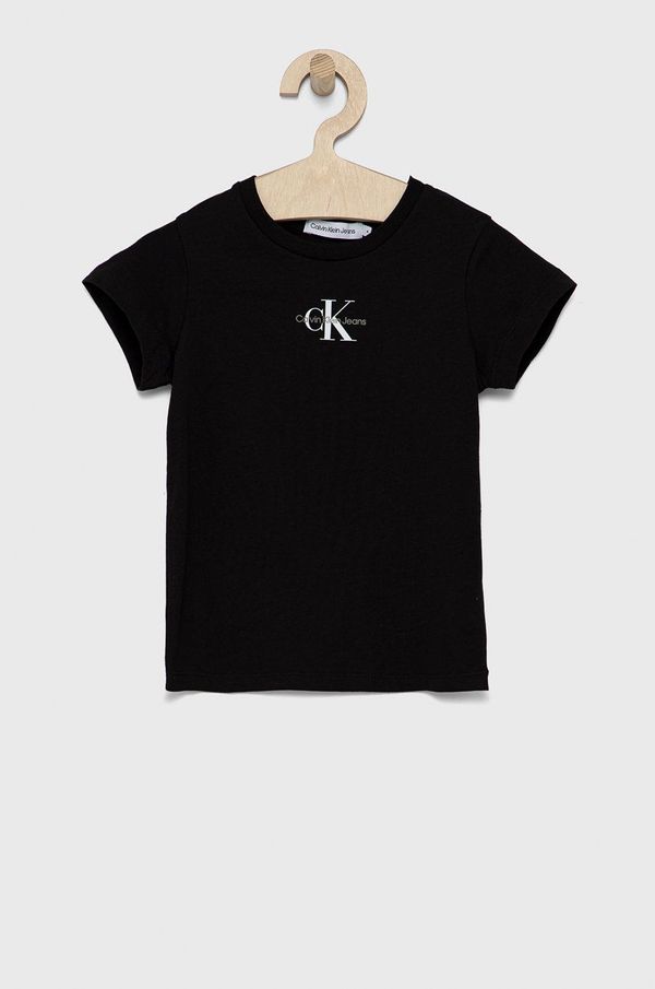 Calvin Klein Jeans Dječja pamučna majica kratkih rukava Calvin Klein Jeans boja: crna