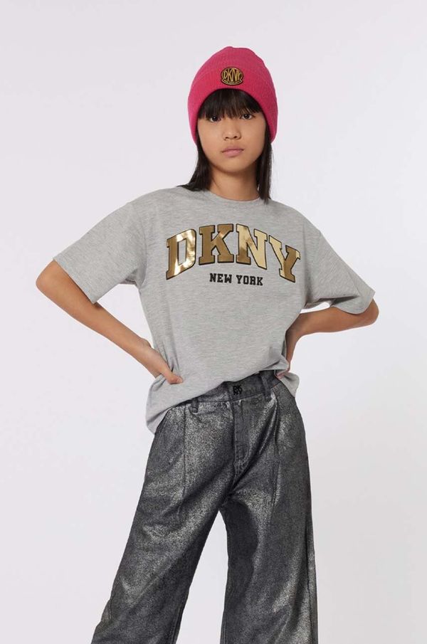 DKNY Dječja pamučna majica kratkih rukava Dkny boja: siva, D62060
