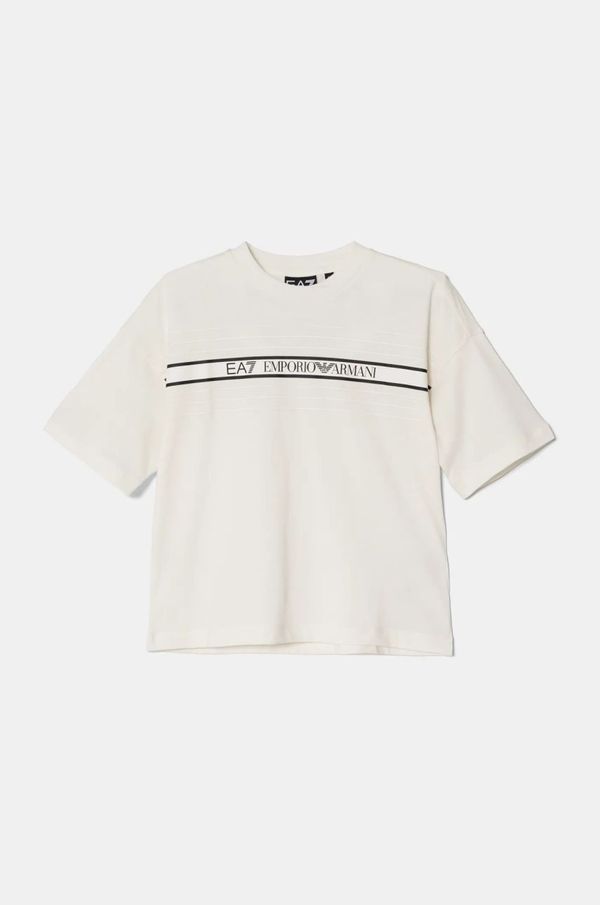 EA7 Emporio Armani Dječja pamučna majica kratkih rukava EA7 Emporio Armani boja: bež, s tiskom, 7B000069 AF10378
