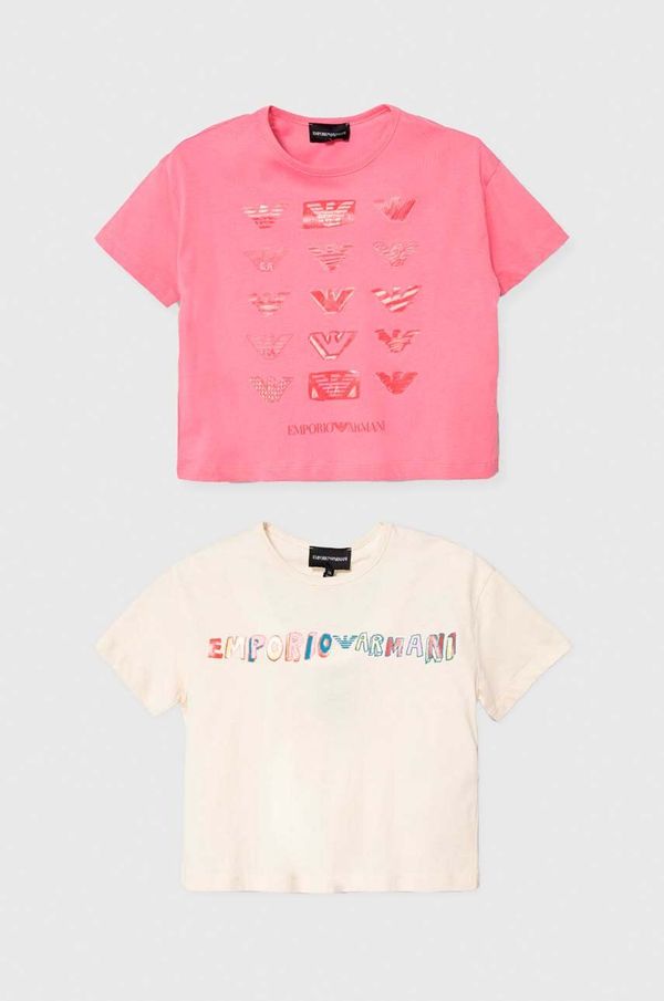 Emporio Armani Dječja pamučna majica kratkih rukava Emporio Armani 2-pack boja: ružičasta