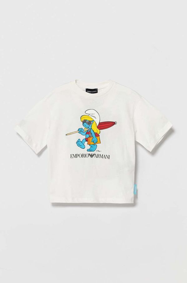 Emporio Armani Dječja pamučna majica kratkih rukava Emporio Armani The Smurfs boja: bijela, s tiskom