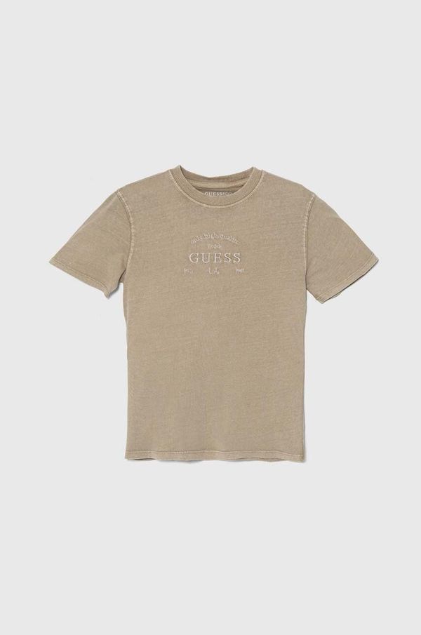 Guess Dječja pamučna majica kratkih rukava Guess boja: bež, s aplikacijom, L4YI46 K8HM4