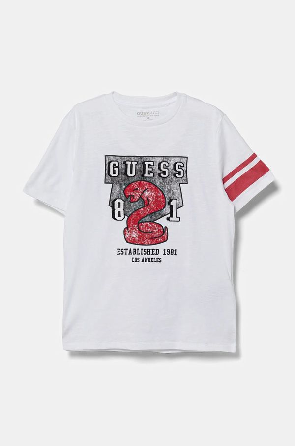 Guess Dječja pamučna majica kratkih rukava Guess boja: bijela, s aplikacijom, L5RI06 K6XN4