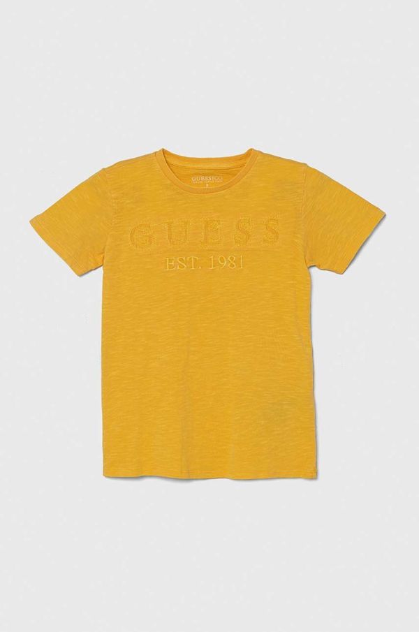 Guess Dječja pamučna majica kratkih rukava Guess boja: žuta, s aplikacijom